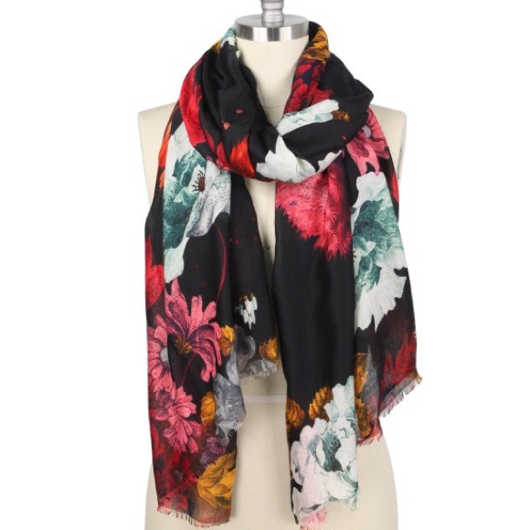The House Of Gentry Accessories - Lightweight Black Floral Scarf